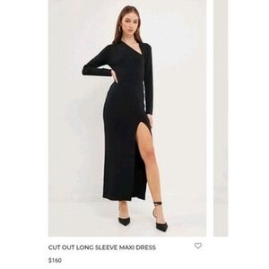Endless Rose Cut Out Long Sleeve Maxi Dress Black High Slit Size Medium